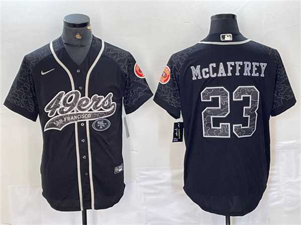 Men%27s San Francisco 49ers #23 Christian McCaffrey Black Reflective With Patch Cool Base Stitched Baseball Jersey->san francisco 49ers->NFL Jersey